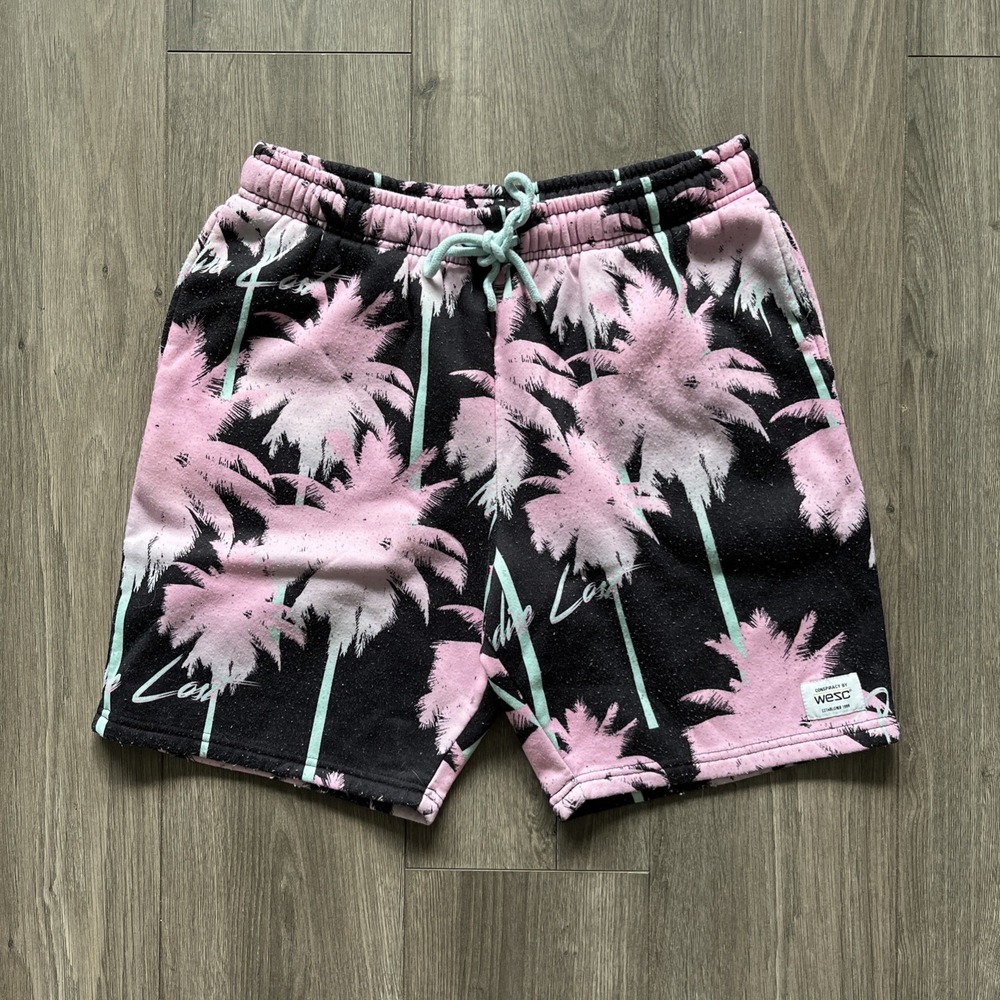 Conspiracy by WESC Sweat Shorts Black Pink Palm Tree Mens L Womens XL
